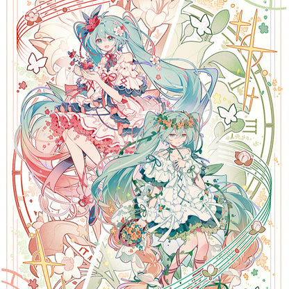 Close-up of Officially Licensed Hatsune Miku Umbrella with Miku in floral dress and crown.