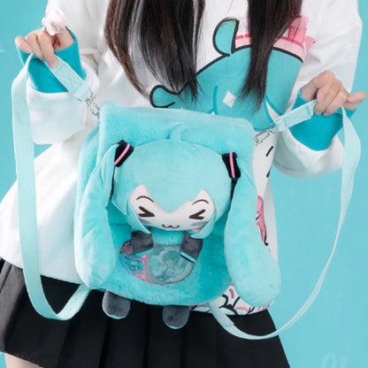 Offiziell lizenzierte Hatsune Miku Squinted Eyes-Serie, Mehrzweck-Umhängetasche aus Plüsch