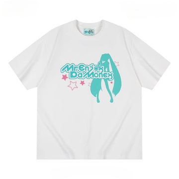 Official Licensed Hatsune Miku Silhouette Graphic T-Shirt – Summer Short-Sleeve Tee