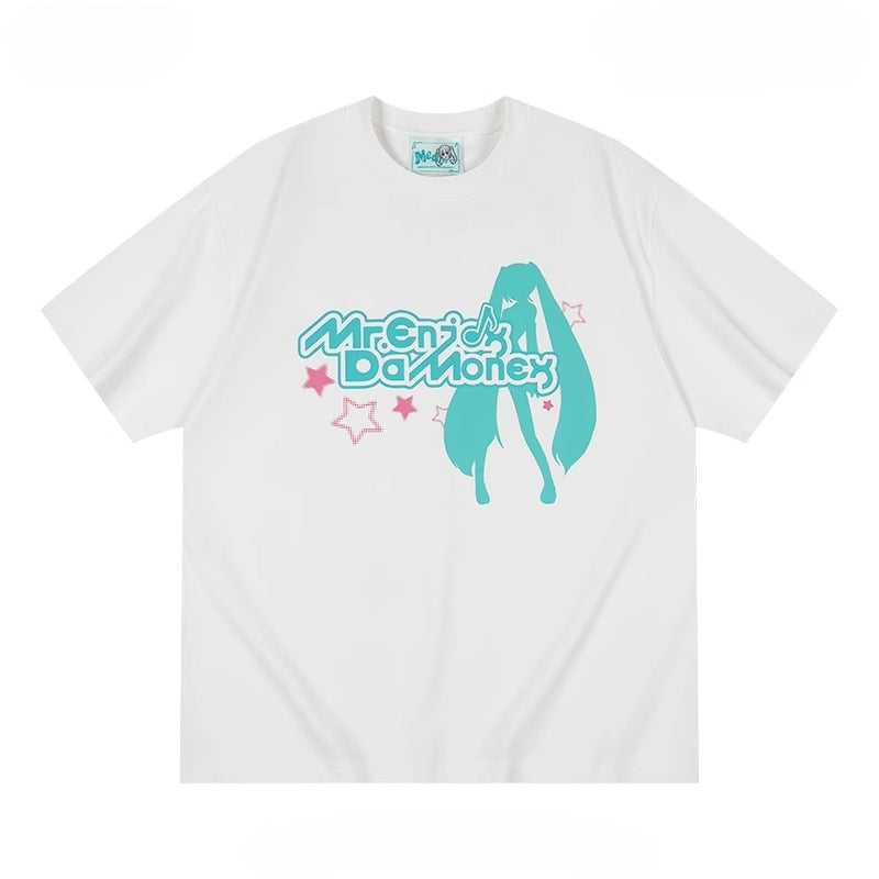 Official Licensed Hatsune Miku Silhouette Graphic T-Shirt – Summer Short-Sleeve Tee
