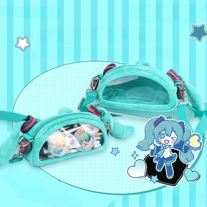Official Licensed Hatsune Miku Plush Crossbody Bag – Large Face Pencil Case & Stationery Pouch