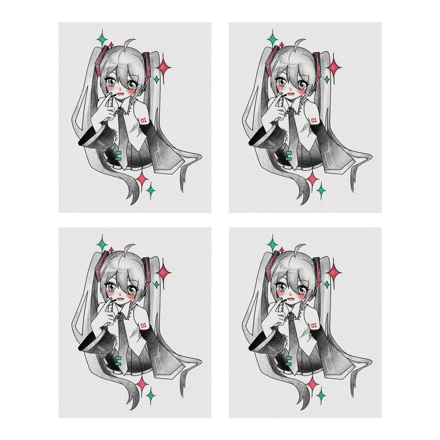Hatsune Miku Leek Design Temporary Tattoos – Waterproof Temporary Tattoos for Cosplay, Parties, Festivals, Concerts, and Anime Conventions– 4 pcs (Same Design)