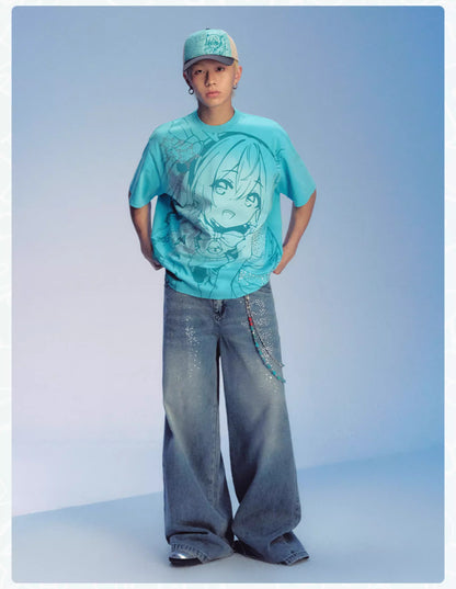 Official Licensed Hatsune Miku Washed Short-Sleeve T-Shirt – Casual Summer Tee