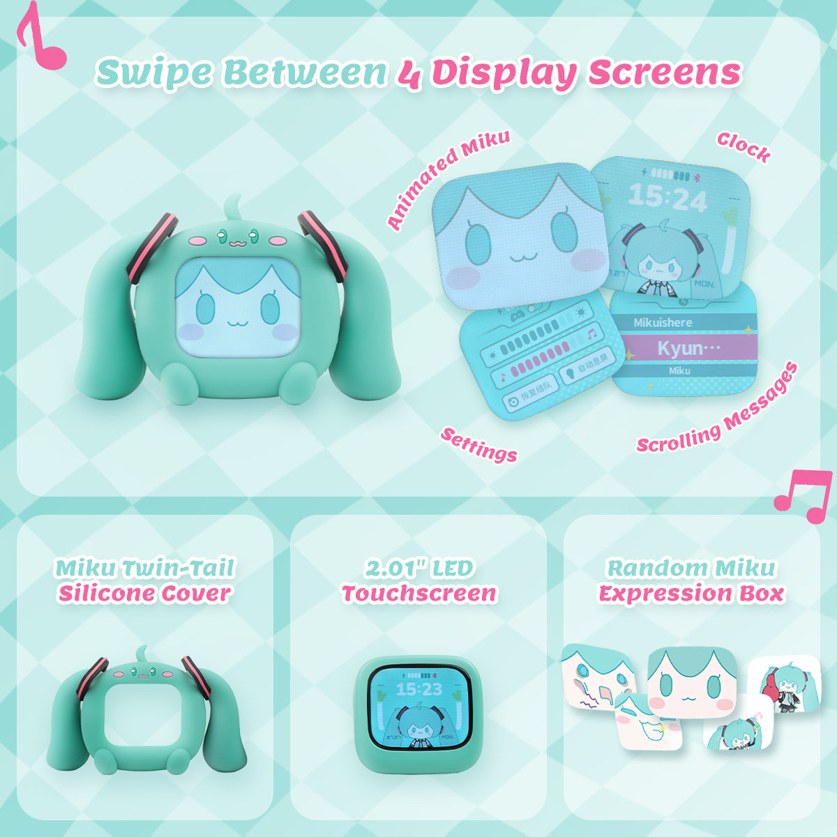 Officially Licensed Hatsune Miku Wireless Earphones with Smart Display Desktop Stand