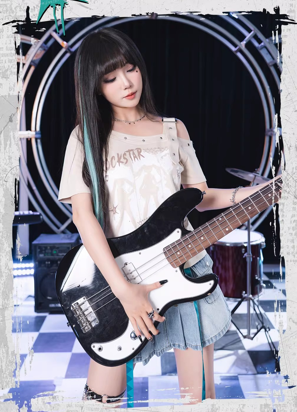 Official Hatsune Miku Rock Future Vintage One-Shoulder Cami Short Sleeve Top, Loose-Fit Summer Shirt