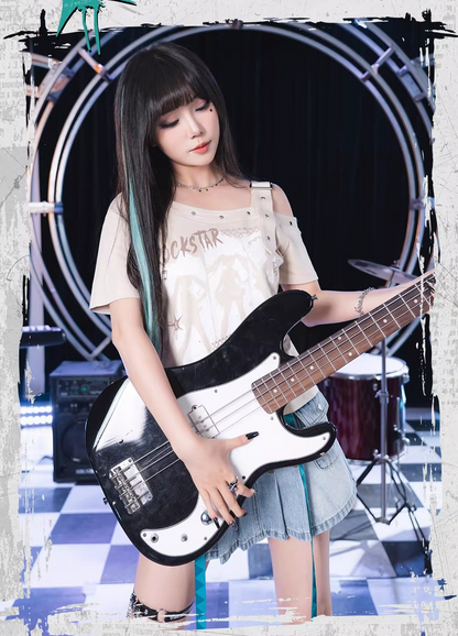 Official Hatsune Miku Rock Future Vintage One-Shoulder Cami Short Sleeve Top, Loose-Fit Summer Shirt