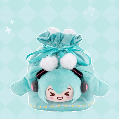 Sac à cordon en peluche Hatsune Miku Squinted Eyes Series sous licence officielle