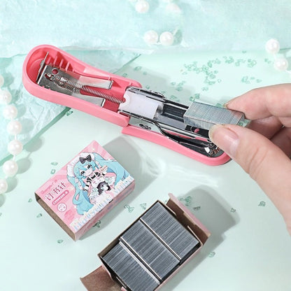 Official Licensed Hatsune Miku Mini Stapler Set – Portable Small Office Stapler with Staples (Pink Style, 1 Stapler + 1 Pack Staples)
