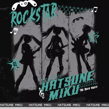 Official Hatsune Miku Rock Future Vintage Off-Shoulder Cropped T-Shirt for Women, Loose-Fit Top