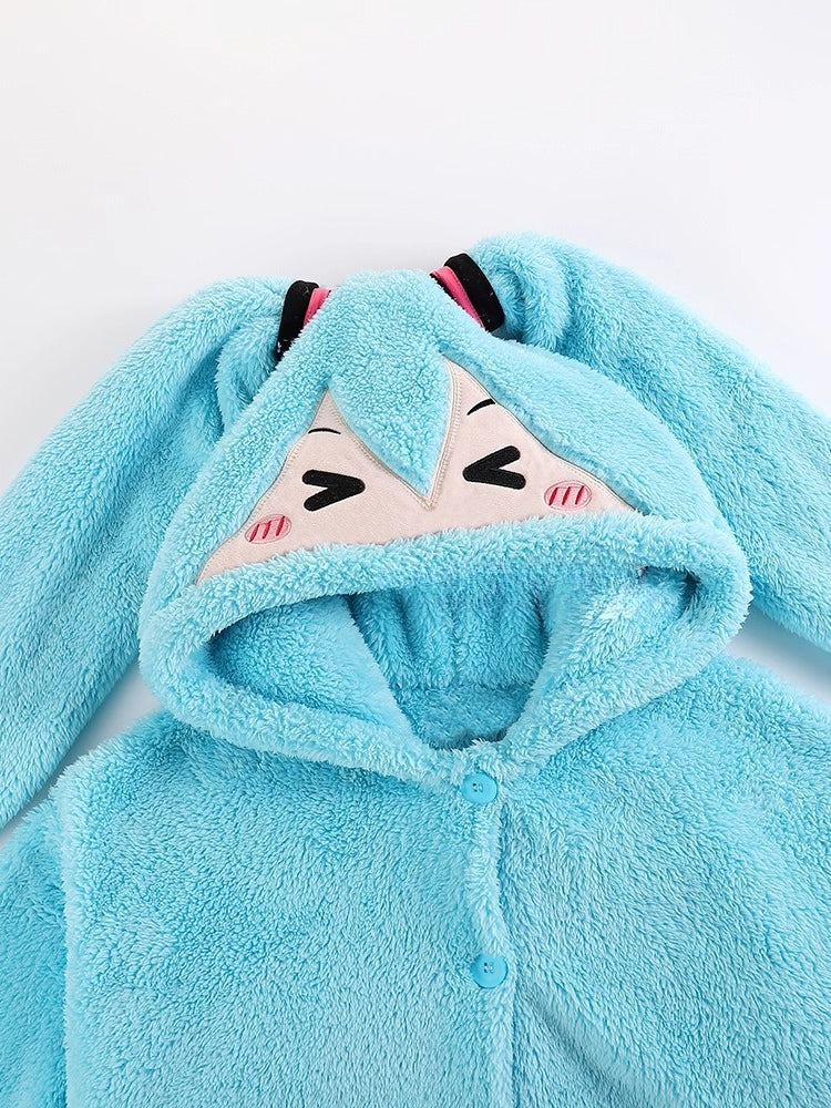 Hatsune Miku Coral Fleece Thick Lined Winter Robe Set – Cozy Home Loungewear