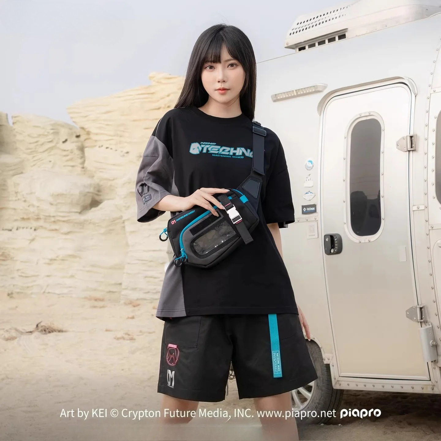 Official Hatsune Miku Neon EDM Sling Bag, Lightweight Crossbody Waist Pack for Outdoor, Casual & Commuting Use