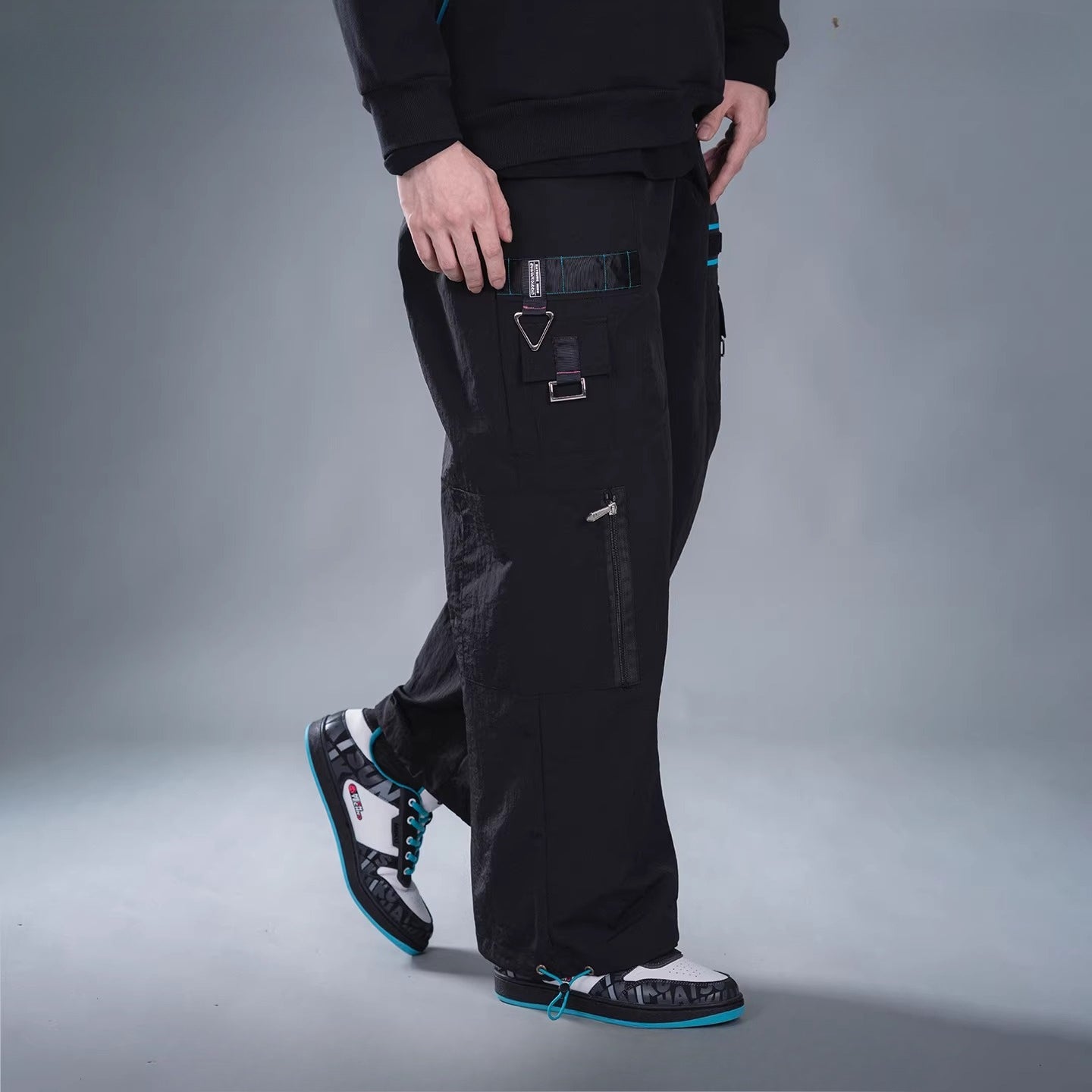 Official Hatsune Miku Neon Electronic Music Series Utility Cargo Pants – Relaxed Straight-Leg Techwear Trousers