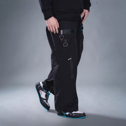 Official Hatsune Miku Neon Electronic Music Series Utility Cargo Pants – Relaxed Straight-Leg Techwear Trousers