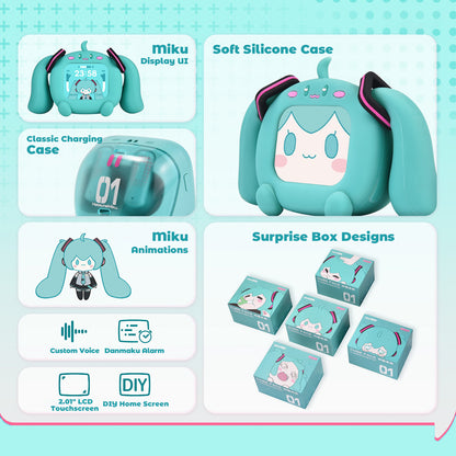 Officially Licensed Hatsune Miku CUBE FACE LCD Touchscreen Wireless Bluetooth Earbuds
