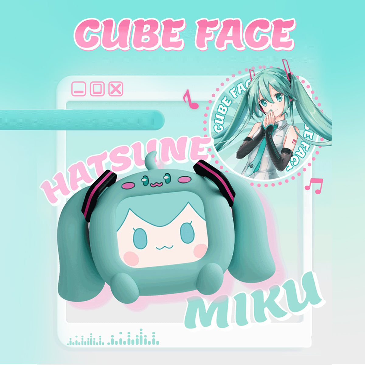 Officially Licensed Hatsune Miku CUBE FACE LCD Touchscreen Wireless Bluetooth Earbuds