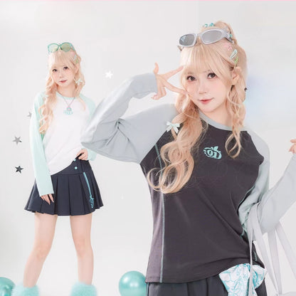 Official Hatsune Miku Y2K Ice Candy Color Block Long Sleeve Crewneck Top