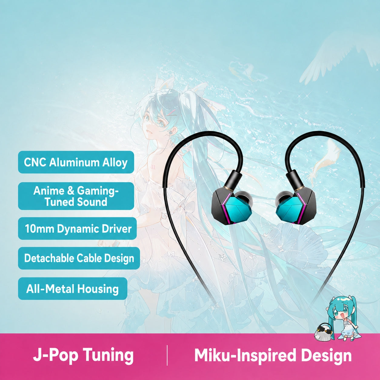 Official Hatsune Miku Wired Earbuds – Hi-Fi In-Ear Music & Gaming Earphones