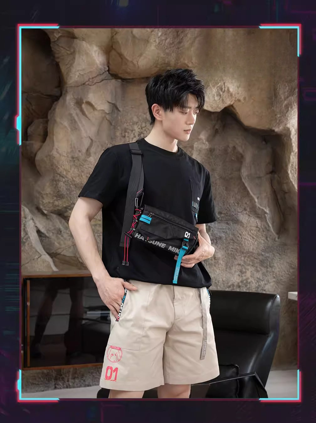 Official Hatsune Miku Neon EDM Sling Bag, Crossbody Chest Bag & Waist Pack
