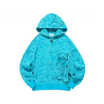 Official Licensed Hatsune Miku Camo Zip-Up Hoodie – Casual Streetwear with Hood