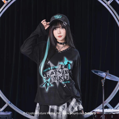 Official Hatsune Miku Rock Future Lightweight Open-Knit Long Sleeve Cover-Up for Women, Loose-Fit Summer Top