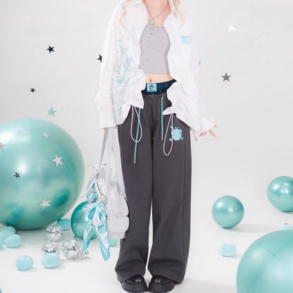 Official Hatsune Miku Y2K Double Waist Sweatpants – Women’s Loose Curved Wide Leg Joggers
