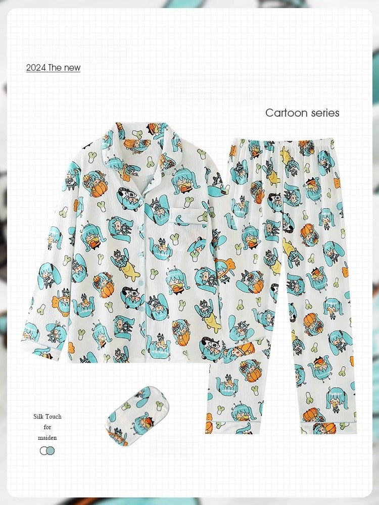 Hatsune Miku Cotton Long Sleeve Sleepwear – Cute Cartoon Style Home Loungewear