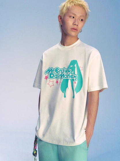 Official Licensed Hatsune Miku Silhouette Graphic T-Shirt – Summer Short-Sleeve Tee