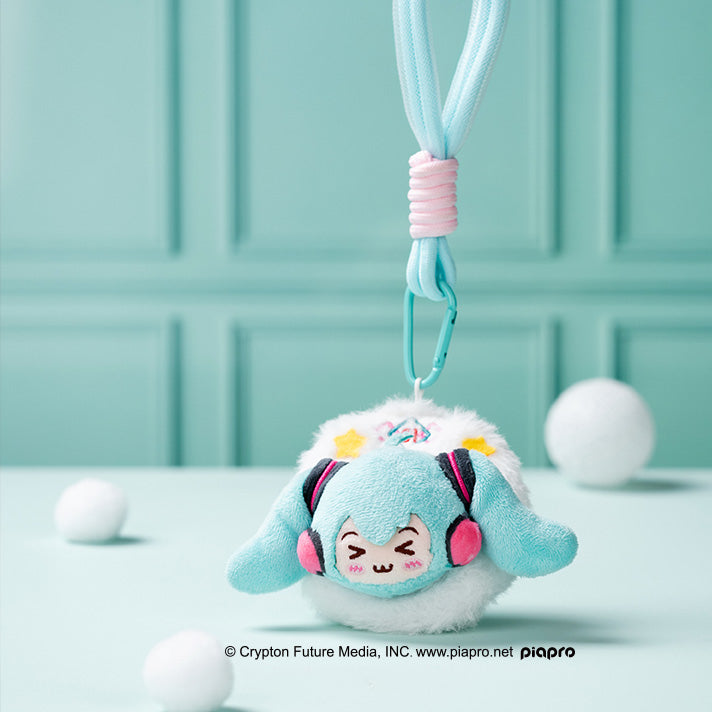 Breloque en peluche Hatsune Miku avec yeux plissés et miroir compact sous licence officielle