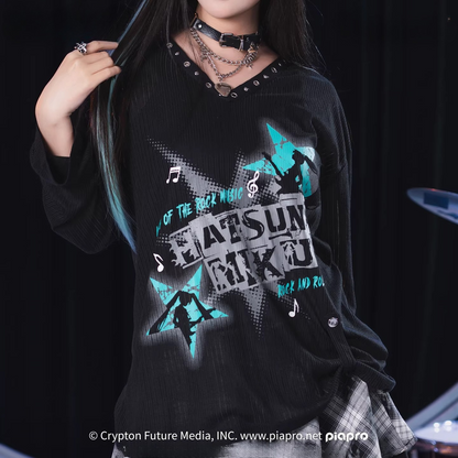 Official Hatsune Miku Rock Future Lightweight Open-Knit Long Sleeve Cover-Up for Women, Loose-Fit Summer Top