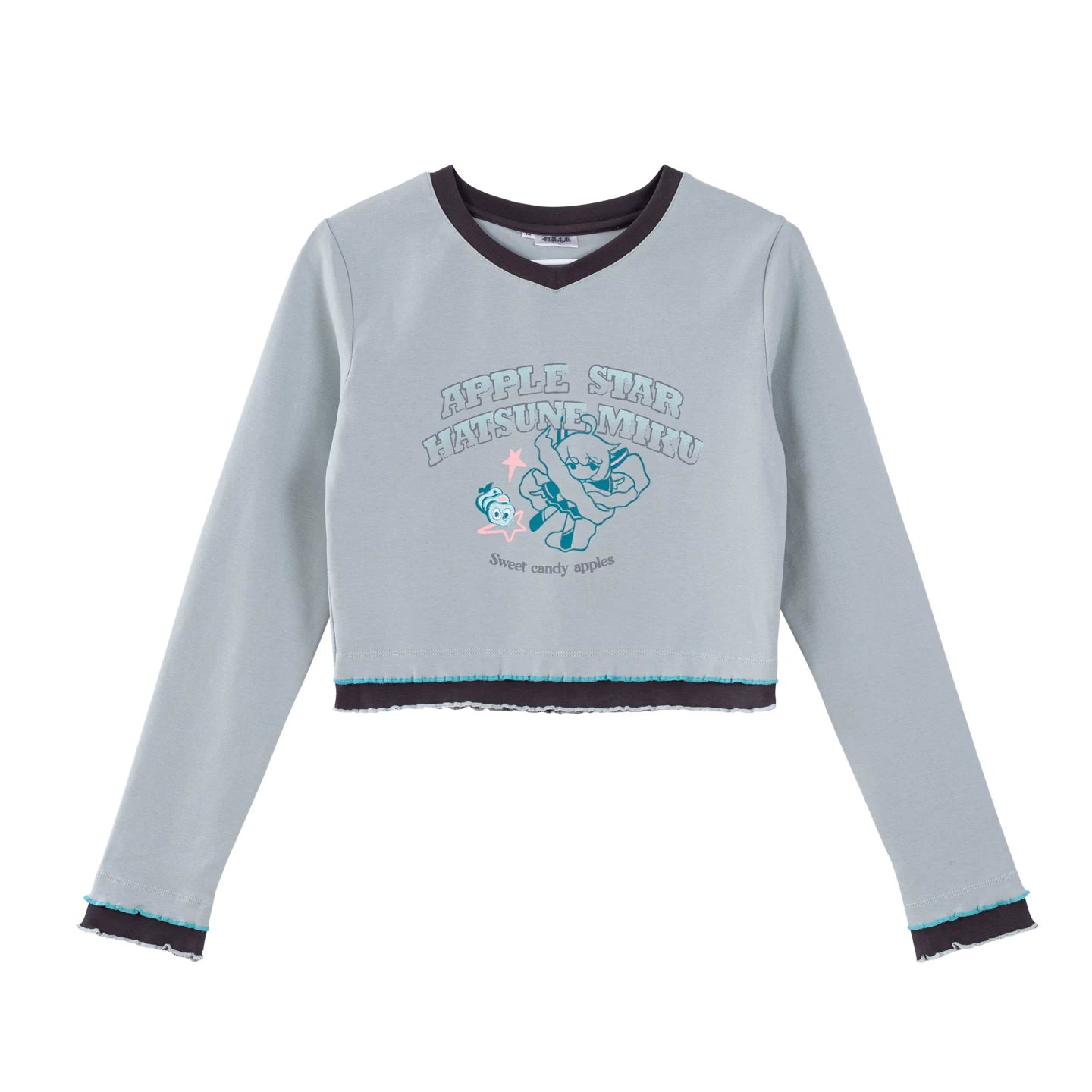 Official Hatsune Miku Y2K Ice Candy Long Sleeve V-Neck Cropped Top – Slim Fit Streetwear