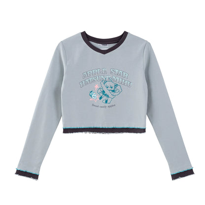 Official Hatsune Miku Y2K Ice Candy Long Sleeve V-Neck Cropped Top – Slim Fit Streetwear