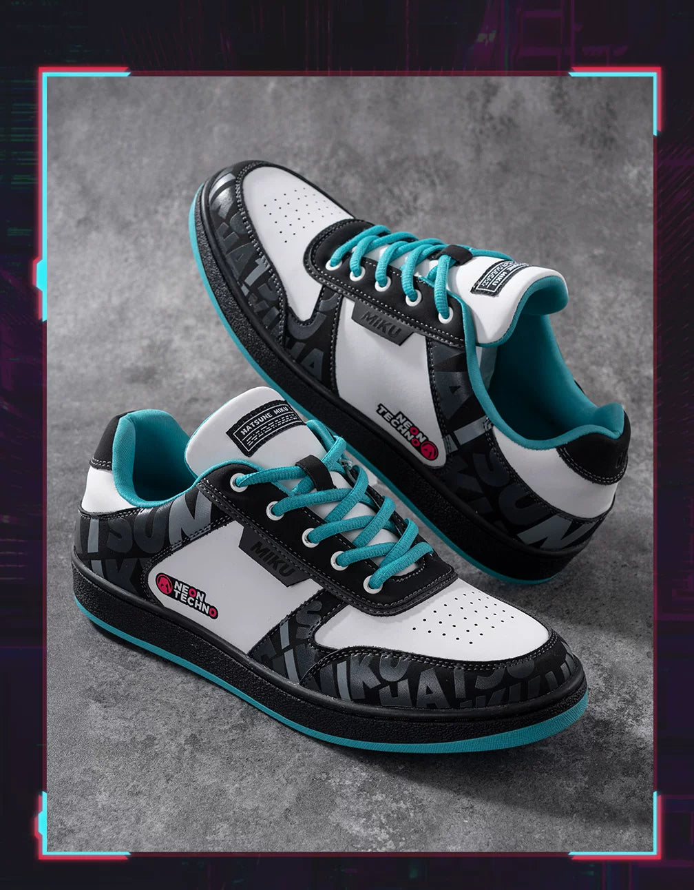 Official Hatsune Miku Neon Electronic Techwear Casual Skate Shoes for Men and Women