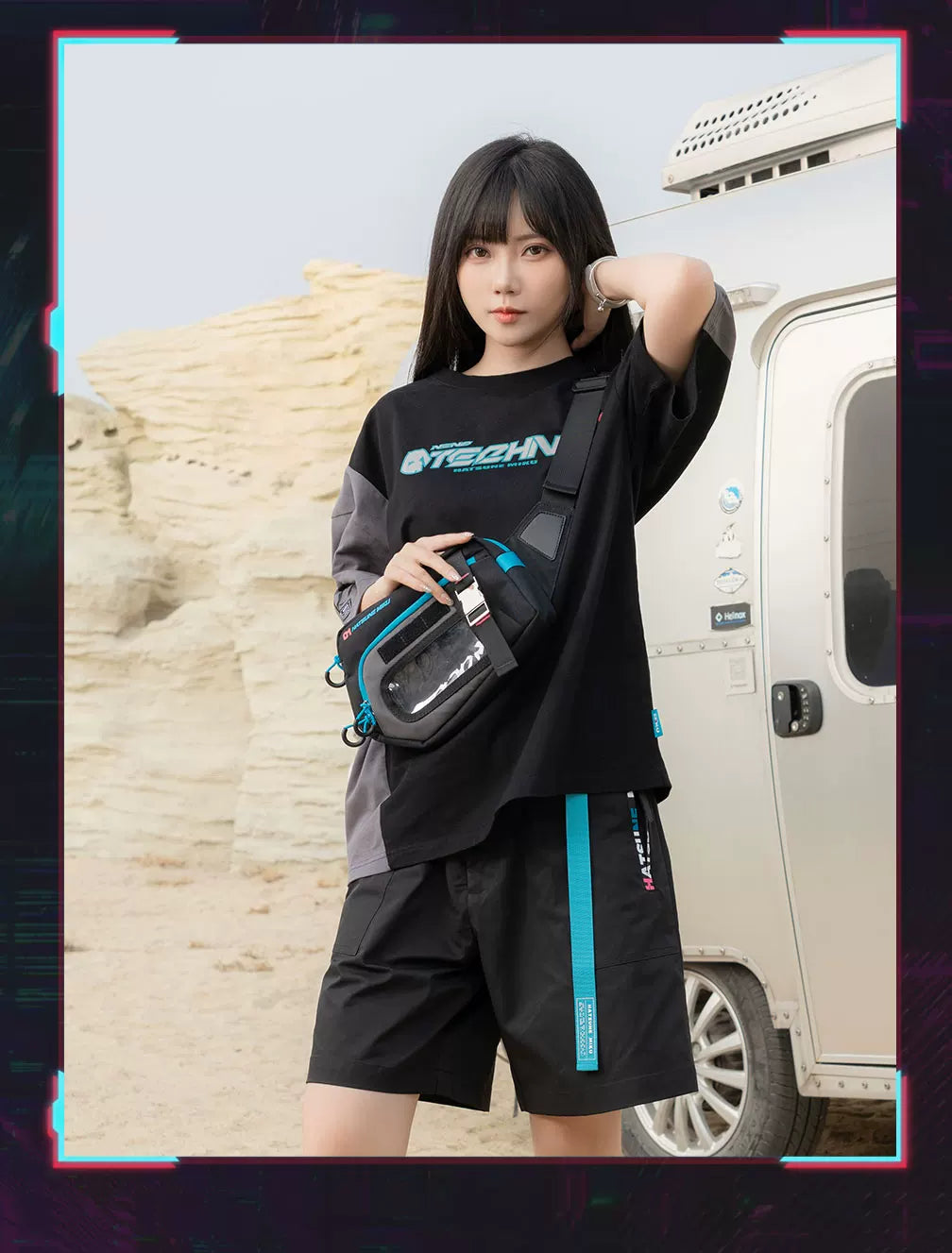 Official Hatsune Miku Neon EDM Sling Bag, Lightweight Crossbody Waist Pack for Outdoor, Casual & Commuting Use