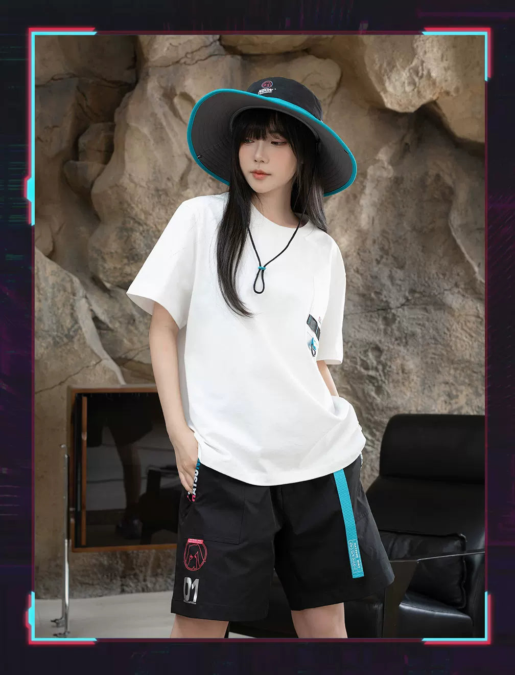Official Hatsune Miku Neon EDM Bucket Hat, Sun Protection Outdoor Hiking Hat