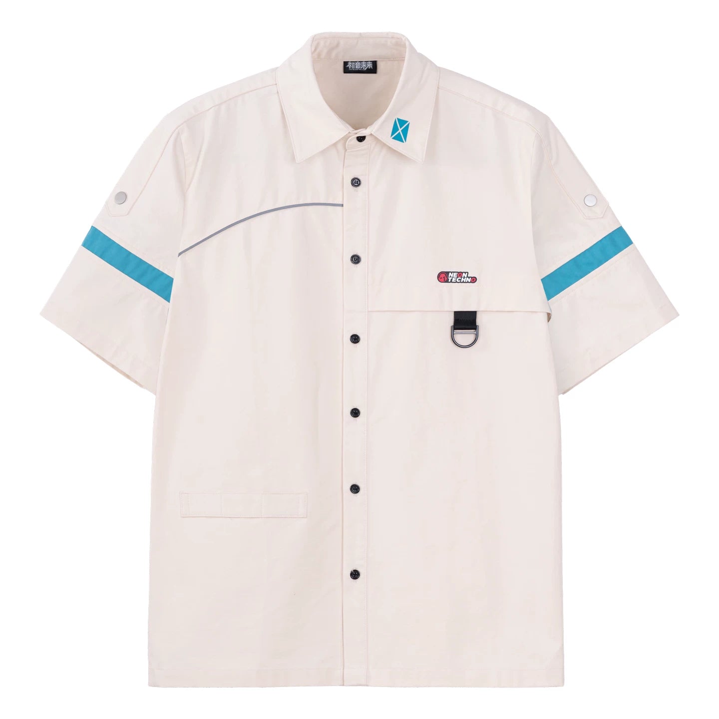 Official Hatsune Miku Neon EDM Short Sleeve Cargo Shirt, Loose-Fit Summer Top for Couples