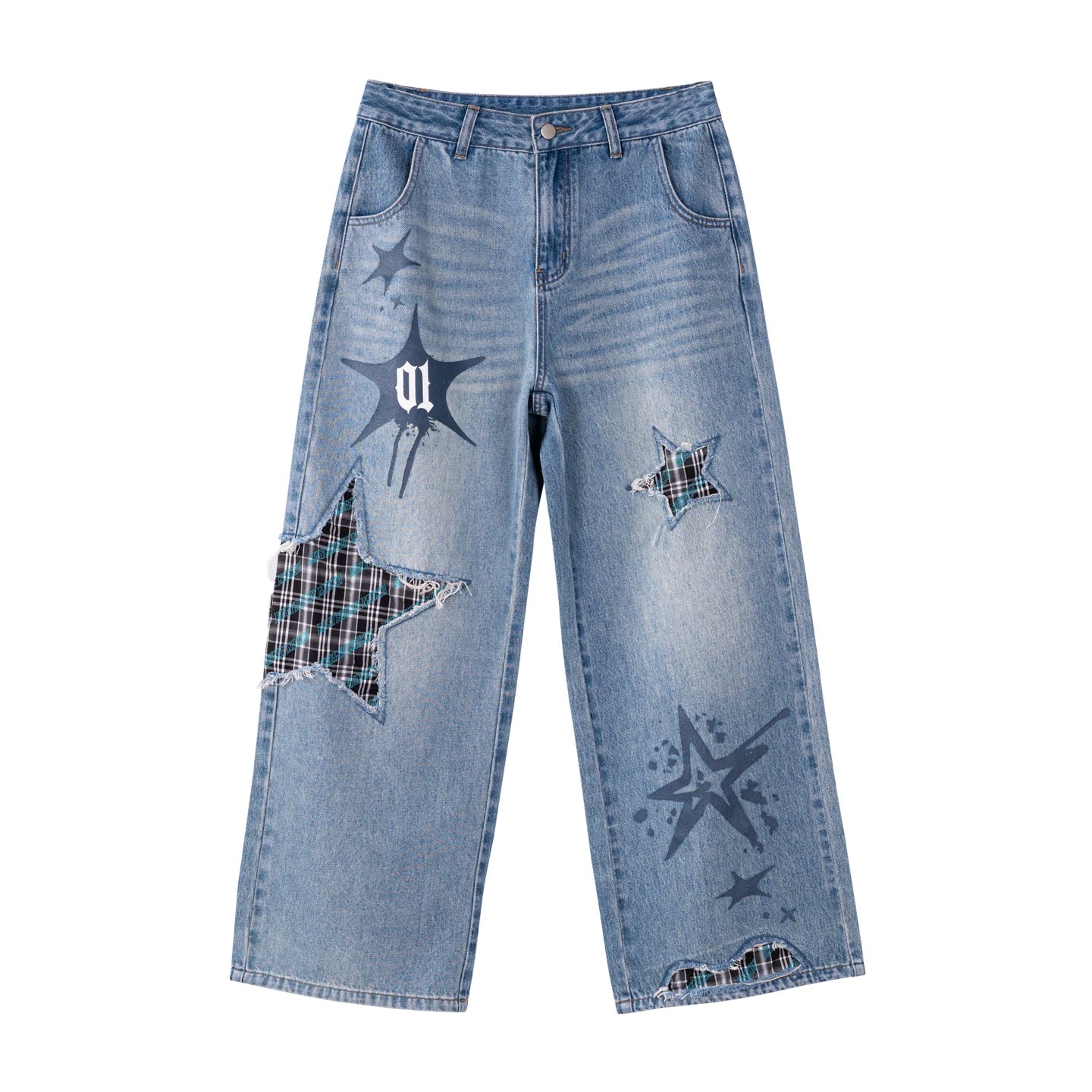 [Pre-Order, Ships Within 60 Days] Official Hatsune Miku Rock Future Punk Distressed Printed Wide-Leg Jeans for Women