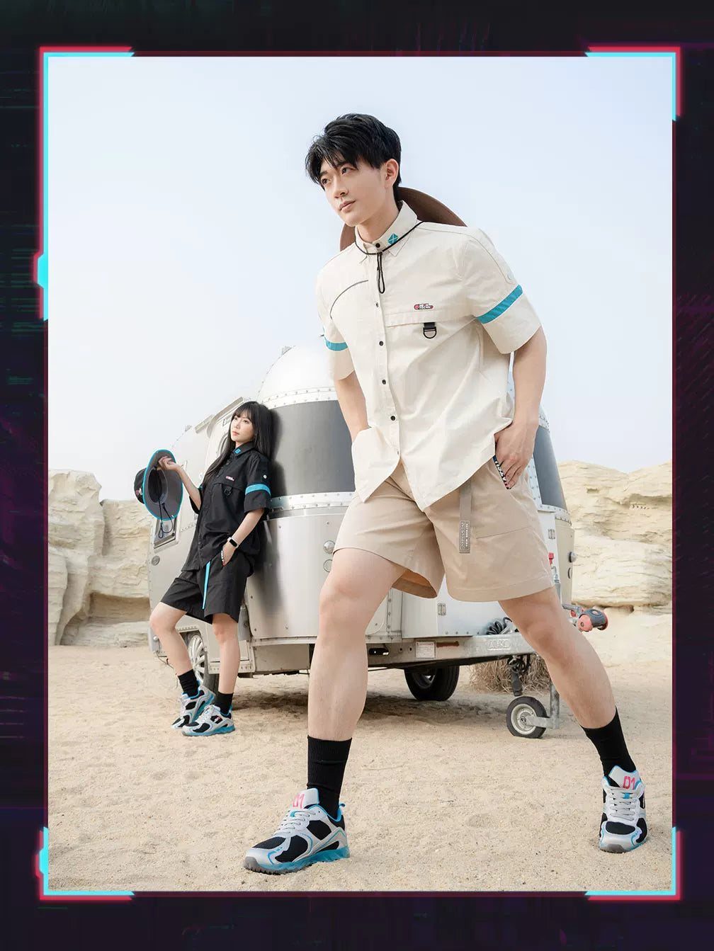 Official Hatsune Miku Neon EDM Short Sleeve Cargo Shirt, Loose-Fit Summer Top for Couples
