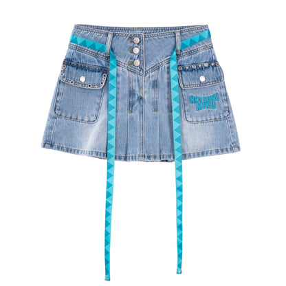 [Pre-Order, Ships Within 30 Days] Official Hatsune Miku Rock Future Denim Mini Skirt for Women, Casual A-Line Skirt
