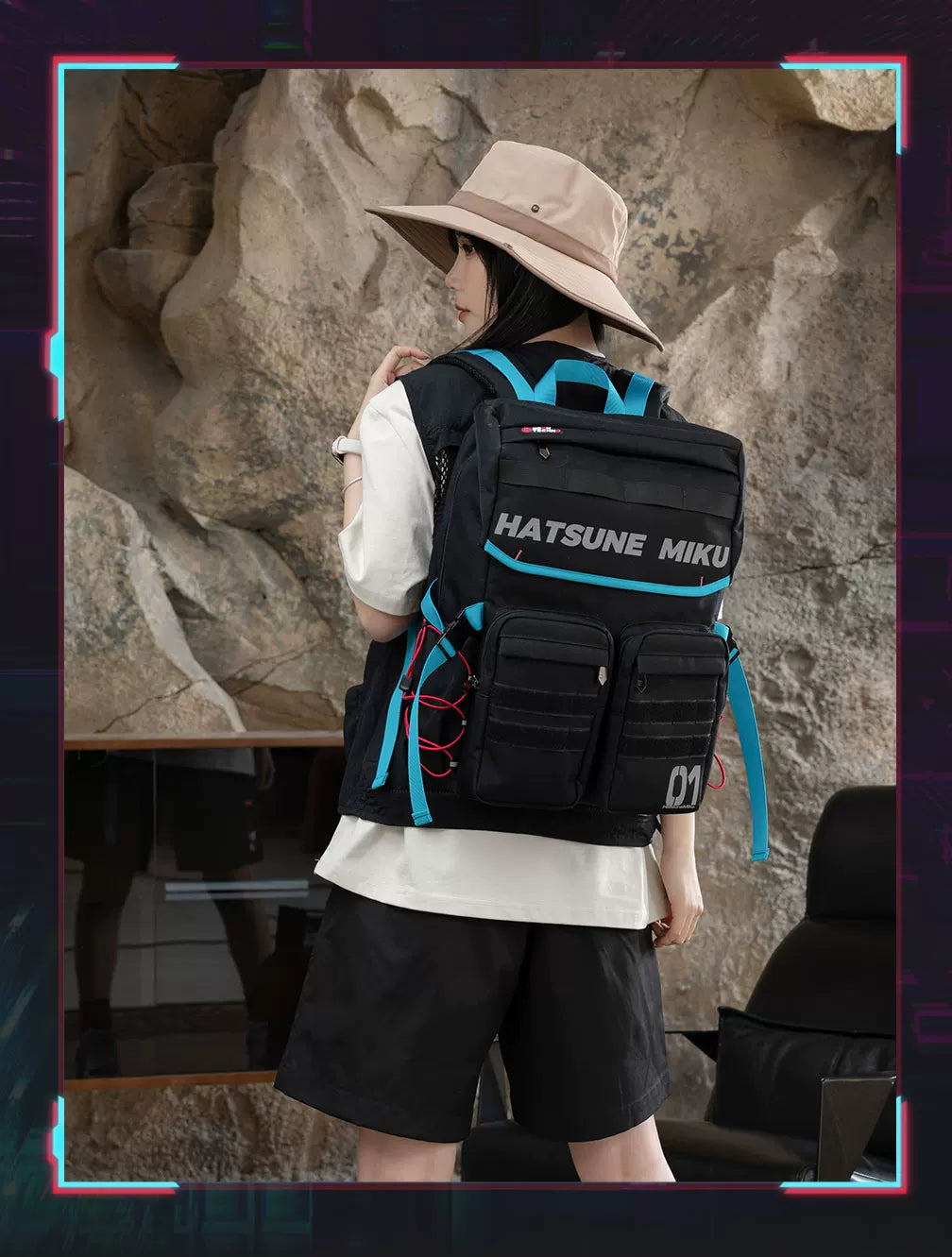 Official Hatsune Miku Neon Techwear Backpack, Large Capacity Multi-Purpose Backpack for Commuting & Travel