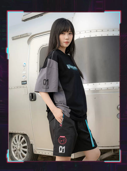 [Pre-Order, Ships Within 30 Days]Official Hatsune Miku Neon EDM Cargo Shorts, Loose-Fit Straight-Leg Casual Summer Shorts for Men