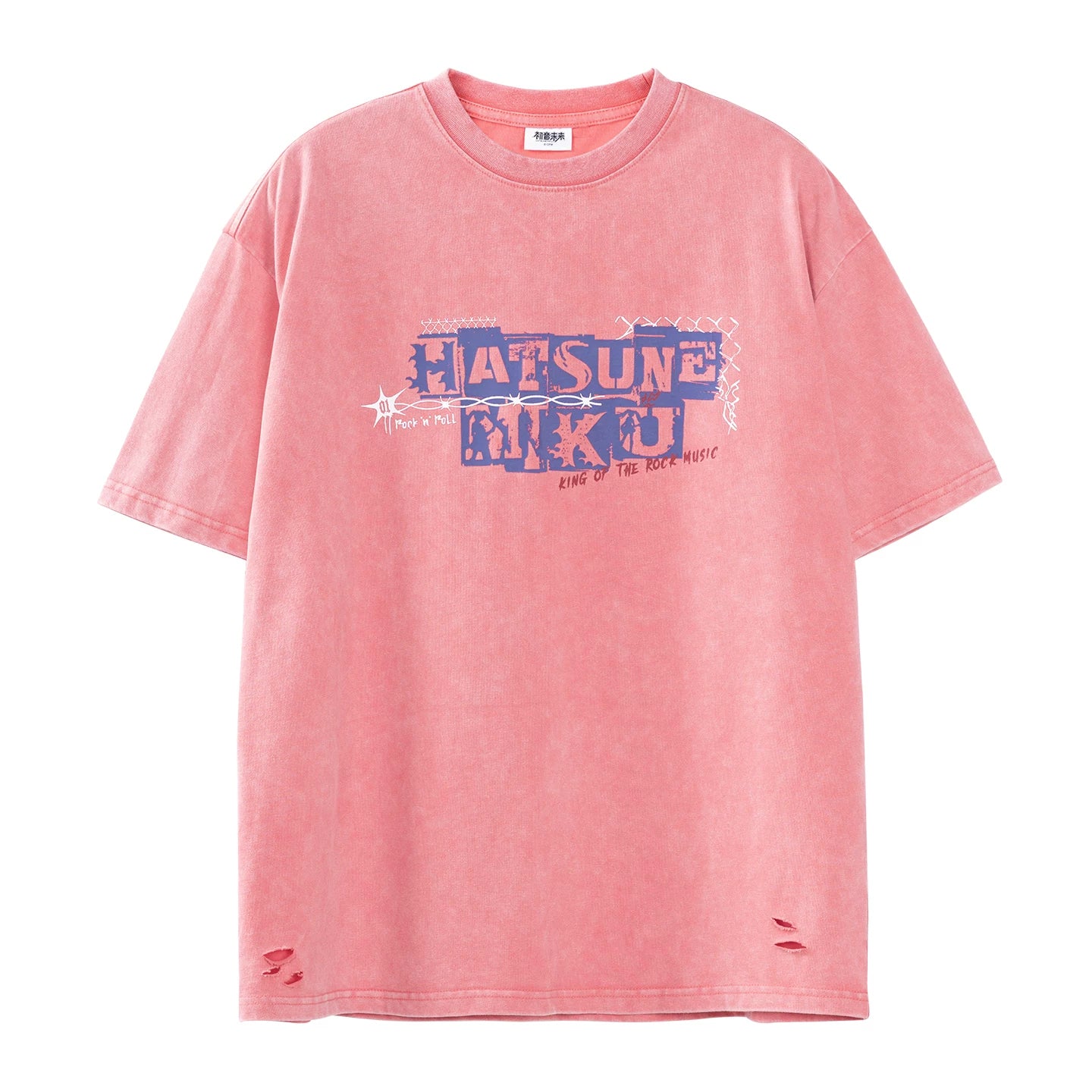 Official Hatsune Miku Rock Future Heavyweight Washed Vintage T-Shirt, Loose-Fit Short Sleeve Top