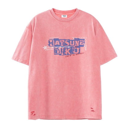 Official Hatsune Miku Rock Future Heavyweight Washed Vintage T-Shirt, Loose-Fit Short Sleeve Top