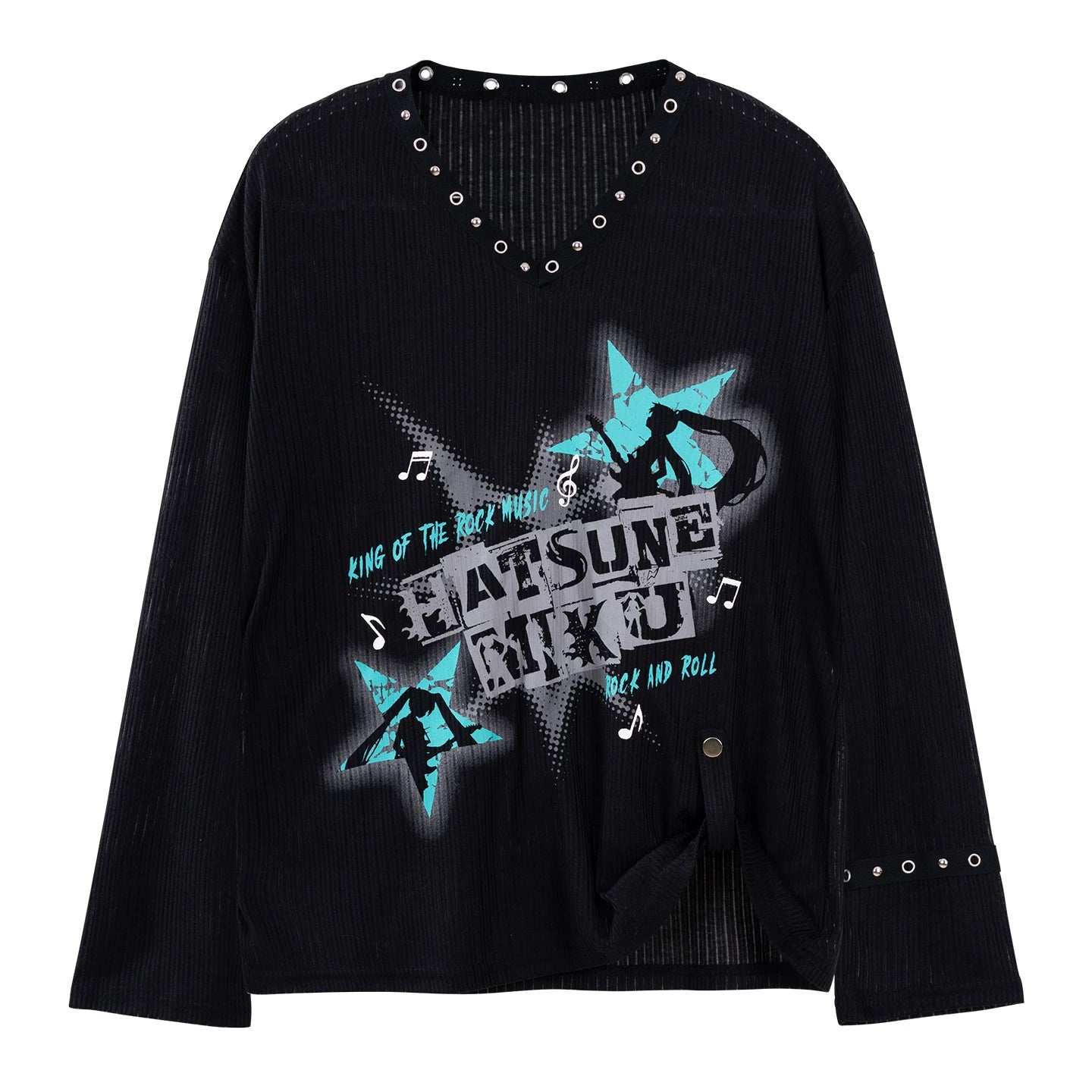 Official Hatsune Miku Rock Future Lightweight Open-Knit Long Sleeve Cover-Up for Women, Loose-Fit Summer Top
