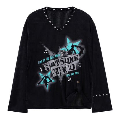 Official Hatsune Miku Rock Future Lightweight Open-Knit Long Sleeve Cover-Up for Women, Loose-Fit Summer Top