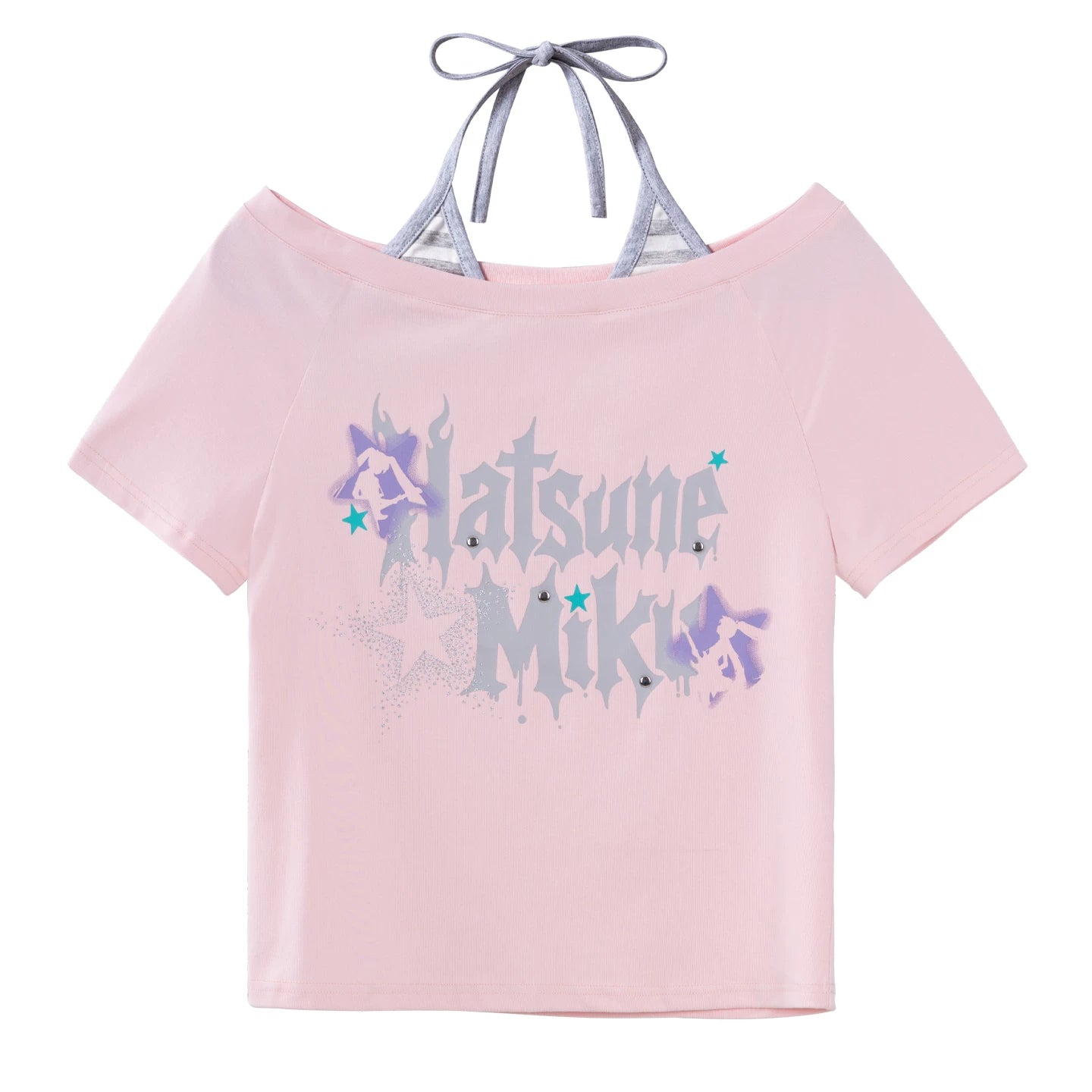 Official Hatsune Miku Rock Future Vintage Off-Shoulder Cropped T-Shirt for Women, Loose-Fit Top
