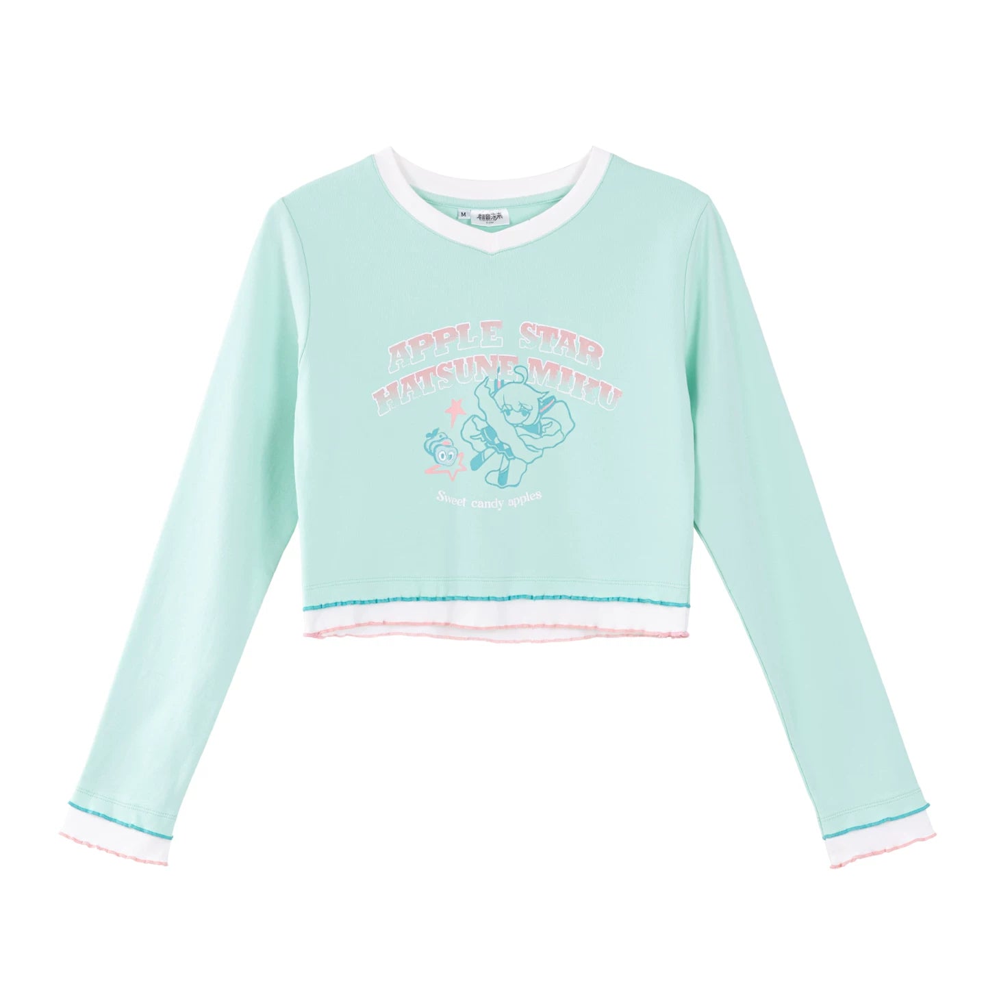 Official Hatsune Miku Y2K Ice Candy Long Sleeve V-Neck Cropped Top – Slim Fit Streetwear