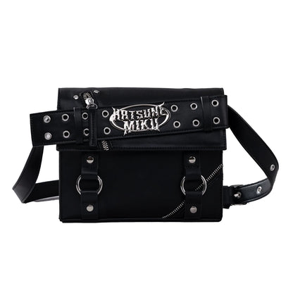 Official Hatsune Miku Rock Future Large Capacity Commuter Crossbody Bag, Studded Punk Biker Shoulder Bag for Women