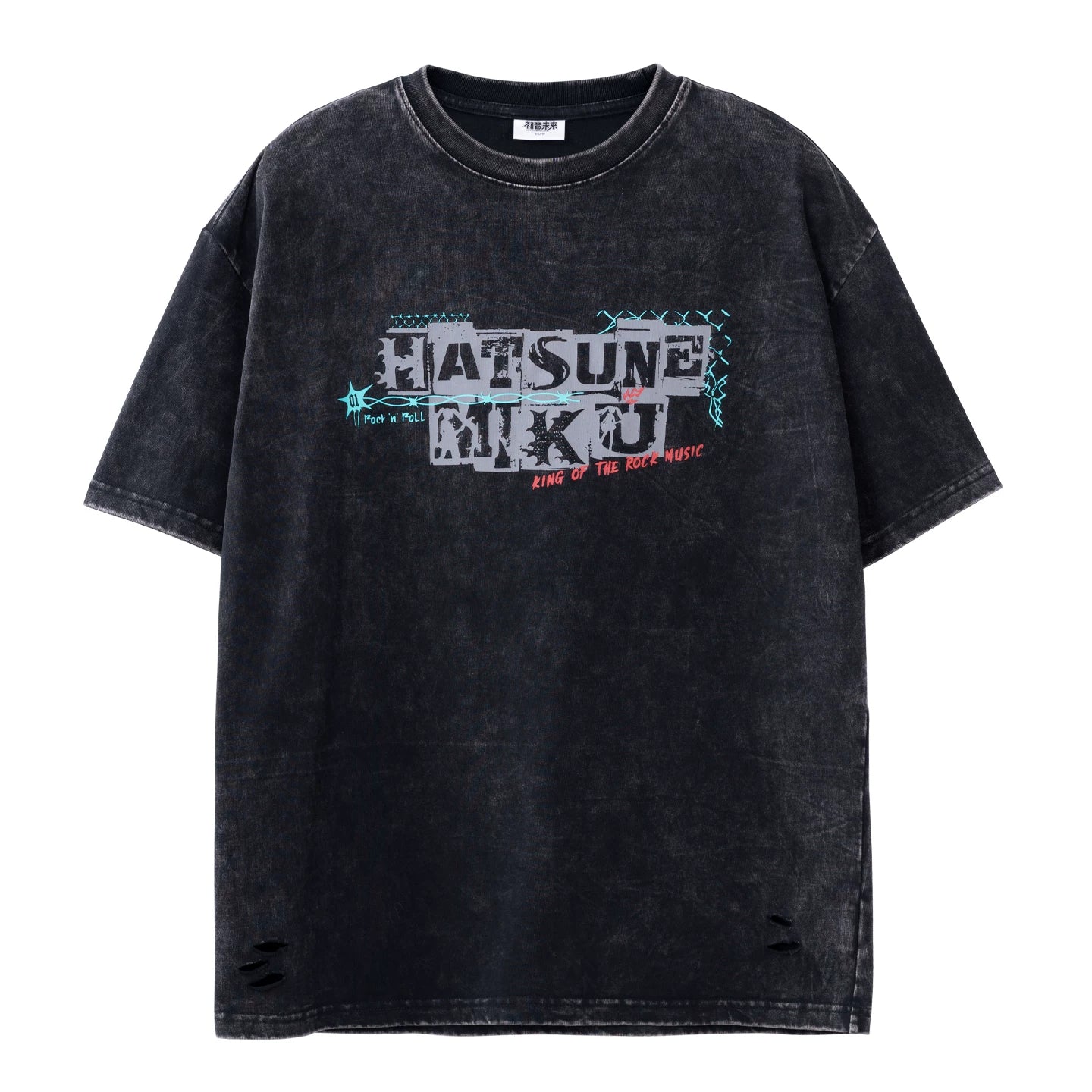 Official Hatsune Miku Rock Future Heavyweight Washed Vintage T-Shirt, Loose-Fit Short Sleeve Top