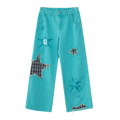 [Pre-Order, Ships Within 60 Days] Official Hatsune Miku Rock Future Punk Distressed Printed Wide-Leg Jeans for Women