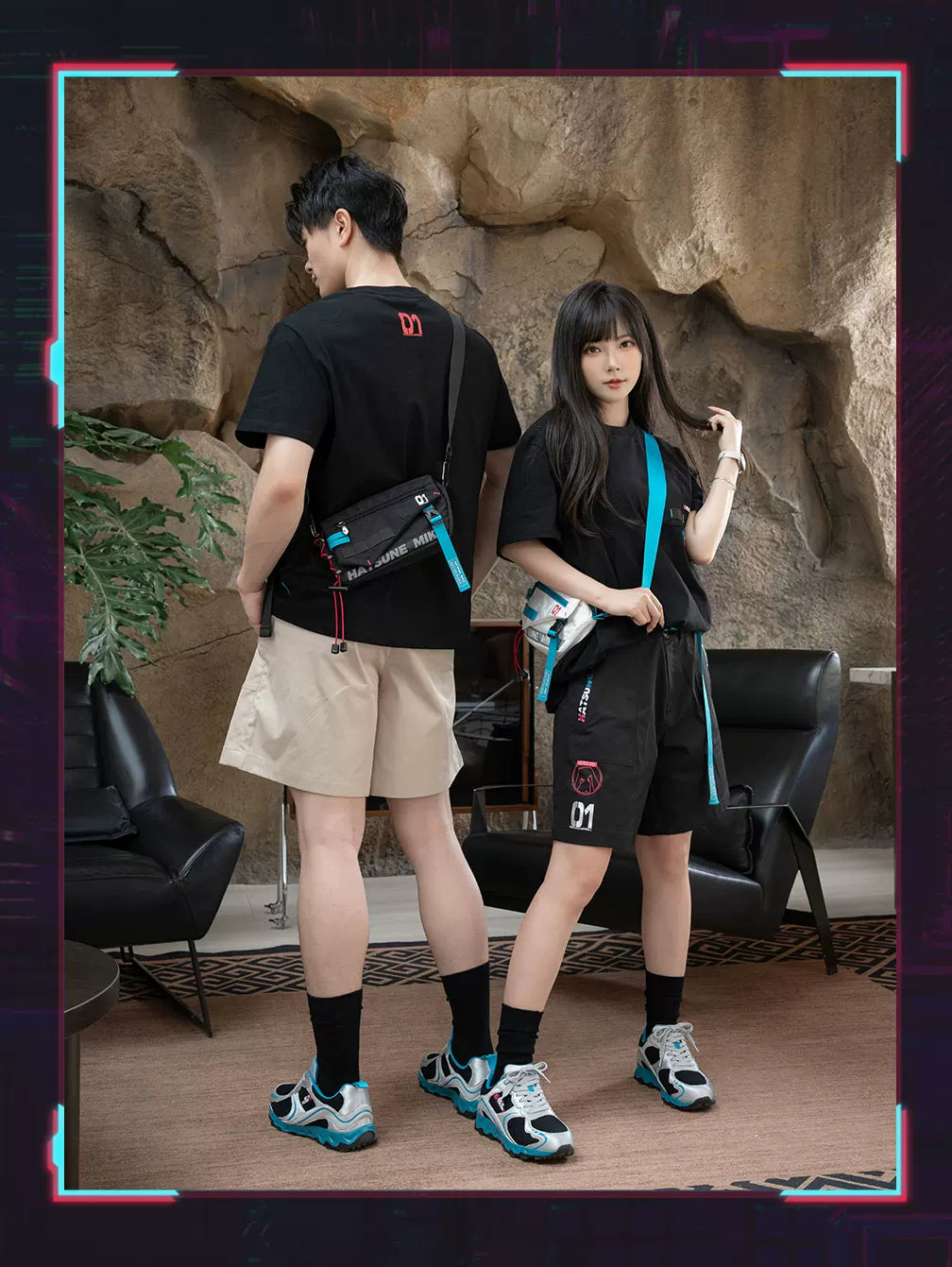 Official Hatsune Miku Neon EDM Sling Bag, Crossbody Chest Bag & Waist Pack